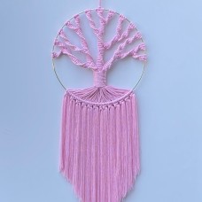 Tree of Life  Pink Macrame on Gold Coloured 26cm Metal Hoop