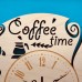 Coffee time clock featuring coffee related designs and battery operated Coffee time clock featuring coffee related designs and battery operated