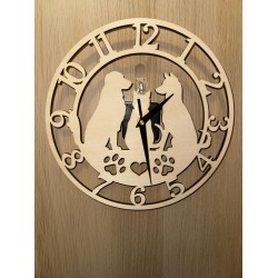 Wood clock featuring dogs and cat - battery operated - ideal  gift for a pet lover