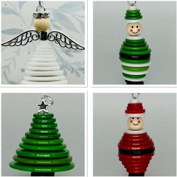 Christmas tree ornament decoration - choose from Angel, Elf, Santa, Snowman or Tree. Handmade button decorations - mix and match
