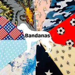 Dog bandana slide over collar inc FREE POSTAGE. Handmade in various designs, colours, sizes - football, shamrock, bees, hearts, wolf & more