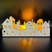 White wood Christmas scene featuring houses and trees â ideal for windowsill or mantlepiece White wood Christmas scene featuring houses and trees â ideal for windowsill or mantlepiece