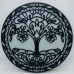 Tree of Life plaque - circular wooden hanging wall plaque painted silver grey and black Tree of Life plaque - circular wooden hanging wall plaque painted silver grey and black