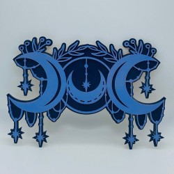 Triple Moon plaque with stars - hanging wooden wall plaque in blue - handmade