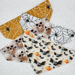 Halloween dog bandanas - skulls, bats and spiders - slide over collar. Handmade - various sizes