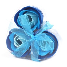 Set of 3 Soap Flower Heart Box - Blue Wedding Roses