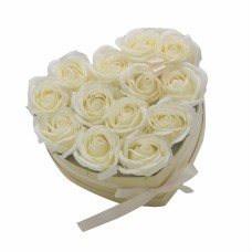 Soap Flower Gift Bouquet - 13 Cream Roses - Heart