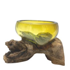 Molton Glass Mini Amber Bowl on Wood